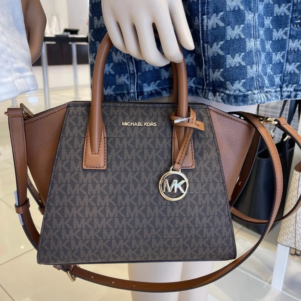 MICHAEL KORS Avril Small Logo Top-Zip Satchel Brown  NWT